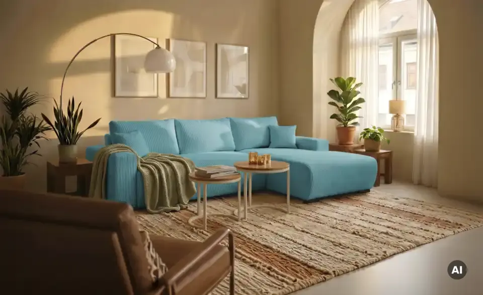 Ecksofa Nelly mit Schlaffunktion, in Wohnsituation