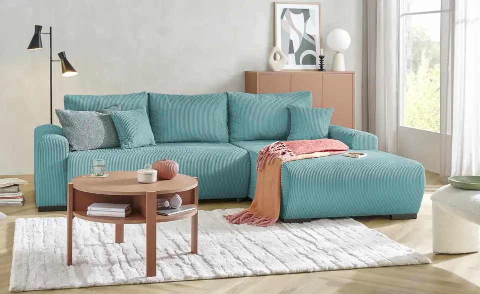 Ecksofa Nelly mit Schlaffunktion, in Wohnsituation