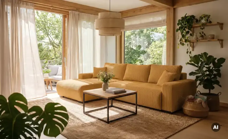 Ecksofa Nelly mit Schlaffunktion, in Wohnsituation