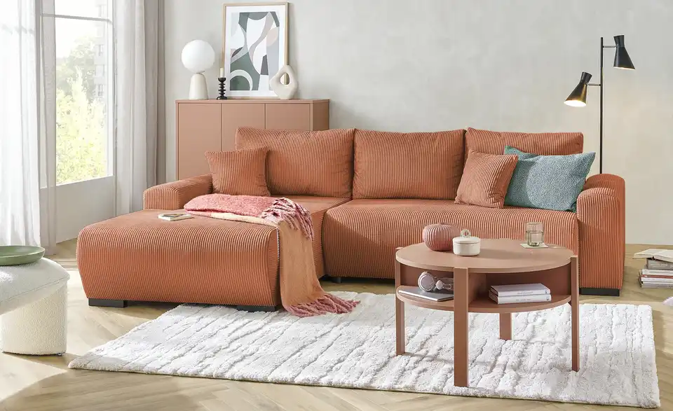 Ecksofa Nelly mit Schlaffunktion, in Wohnsituation