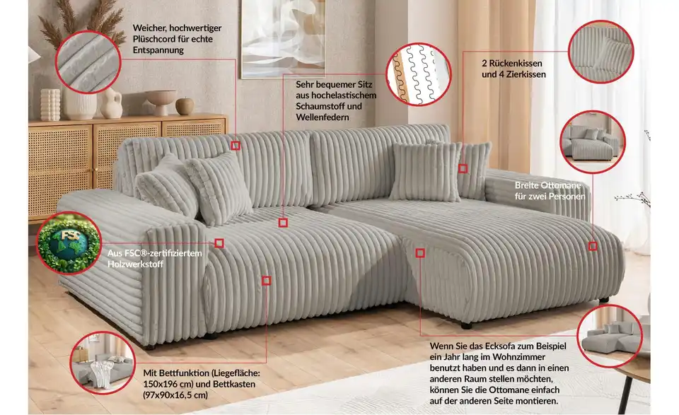 Ecksofa, Bild mit Text