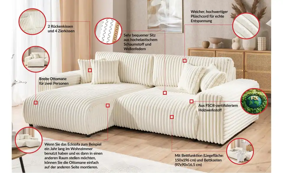 Ecksofa, Bild mit Text