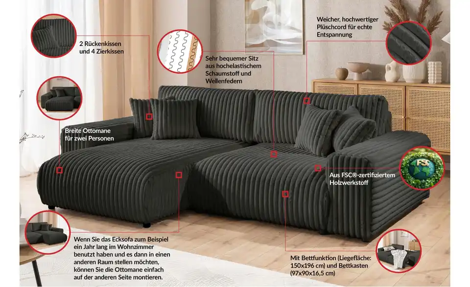 Ecksofa, Bild mit Text