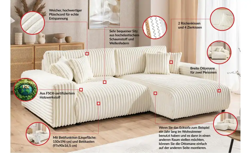 Ecksofa, Bild mit Text