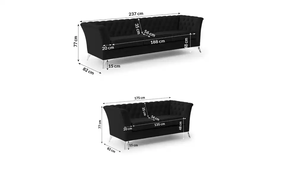 Polstergarnitur 3+2, Bemaßung