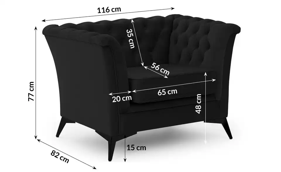 Chesterfield Sessel Wilhelm, Bemaßung