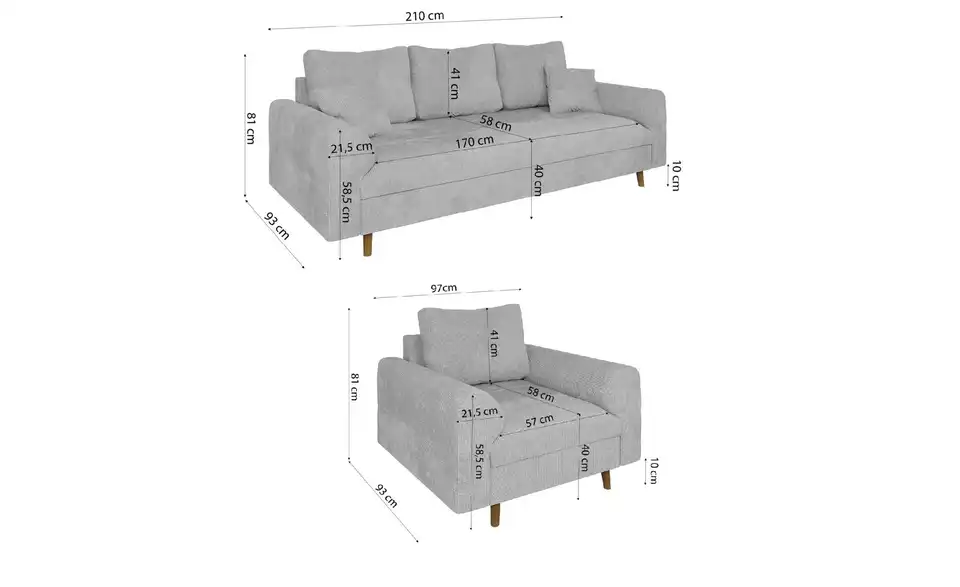 Polstergarnitur 3+1 Trygve, Bemaßung