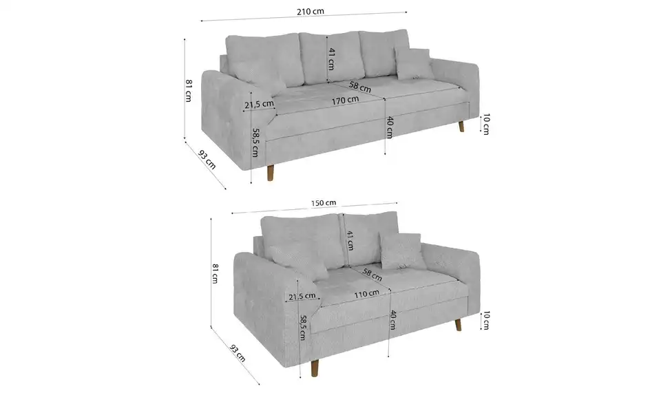 Polstergarnitur 3+2 Trygve, Bemaßung