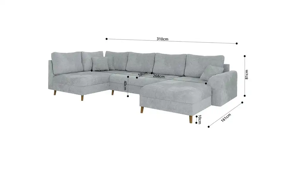 Wohnlandschaft mit Hocker Trygve, Bemaßung