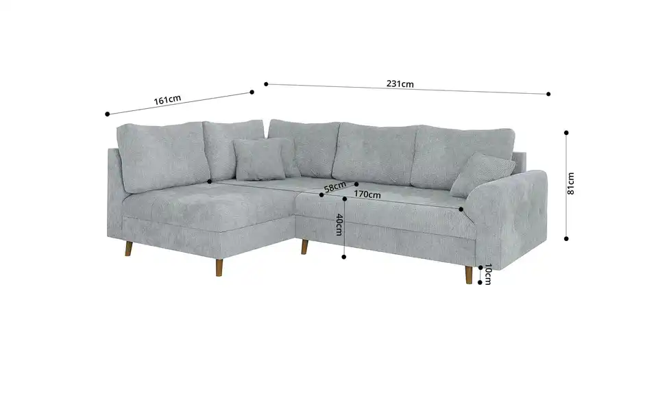 Ecksofa Trygve, Bemaßung