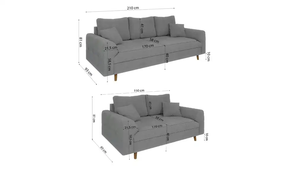 Polstergarnitur 3+2 Lars, Bemaßung