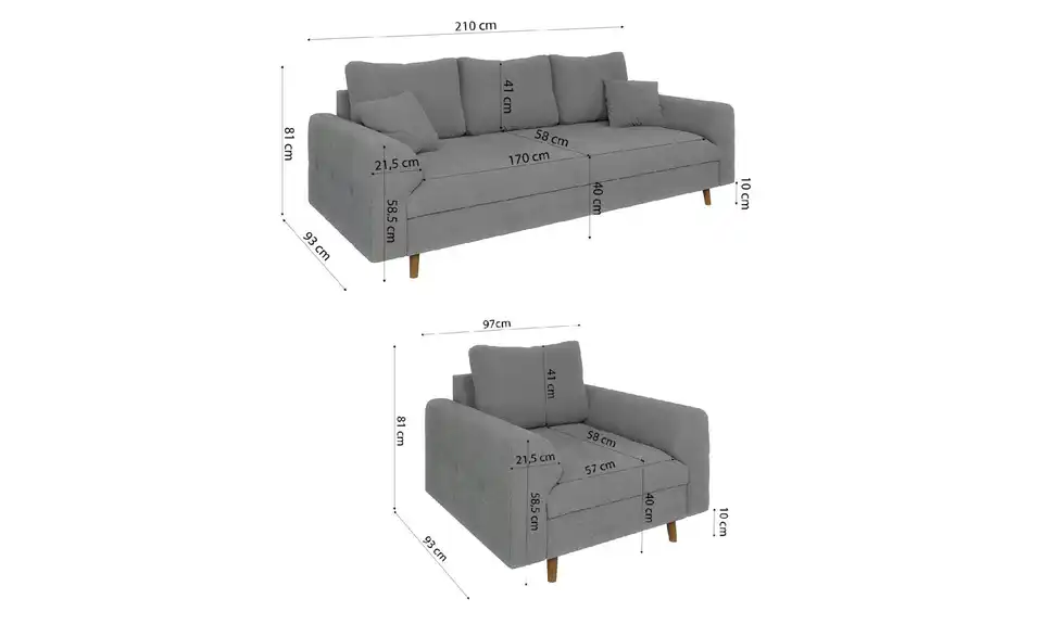 Polstergarnitur 3+1 Lars, Bemaßung