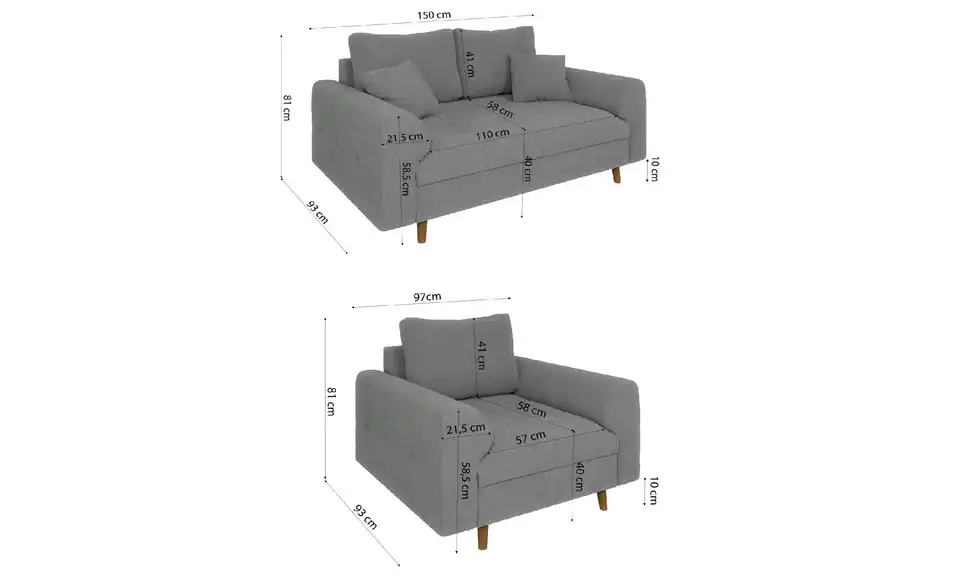 Polstergarnitur 2+1 Lars, Bemaßung