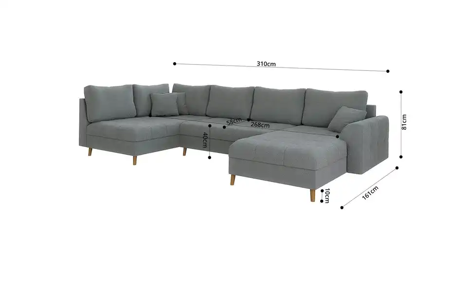 Wohnlandschaft mit Hocker Lars, Bemaßung