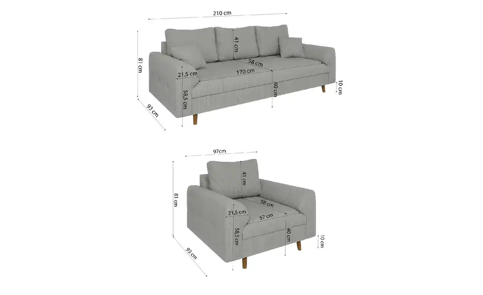 Polstergarnitur 3+1 Maya, Bemaßung