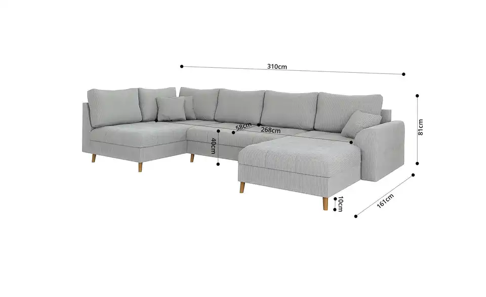 Wohnlandschaft mit Hocker Maya, Bemaßung