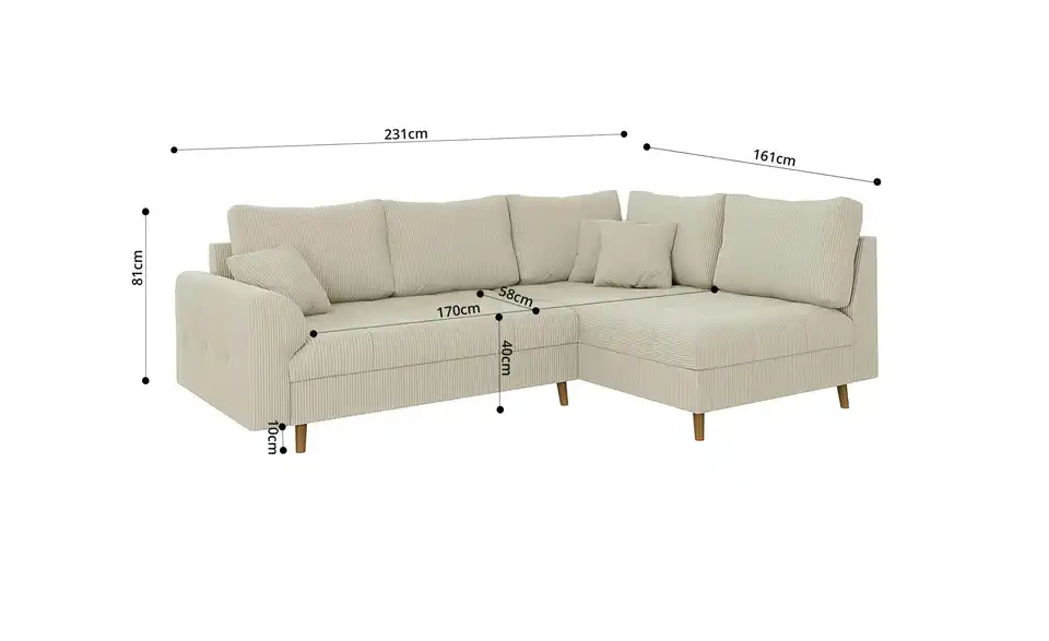 Ecksofa Maya, Bemaßung