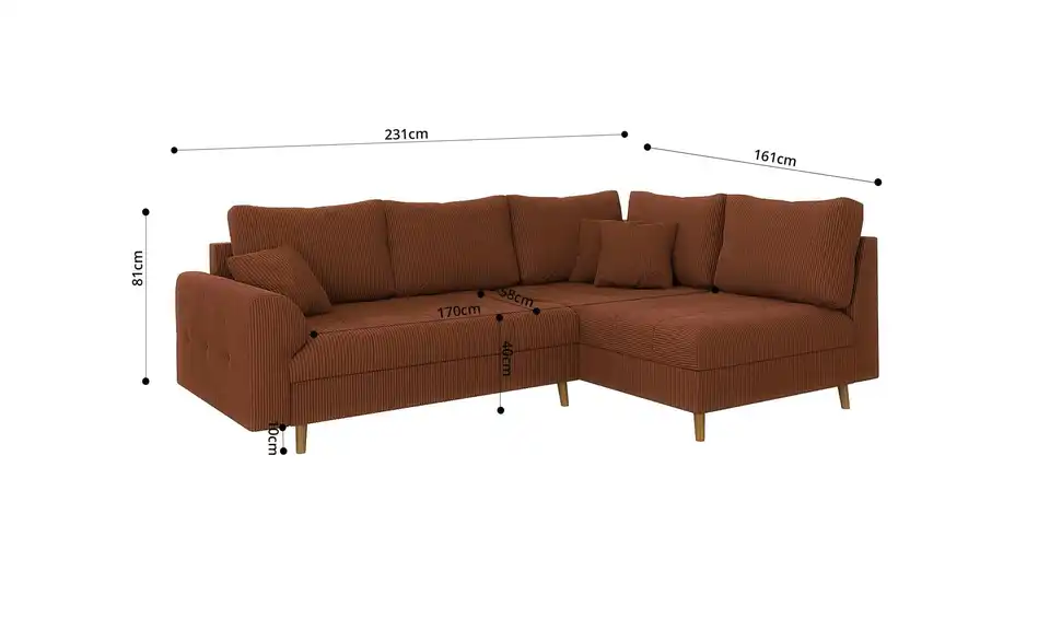 Ecksofa Maya, Bemaßung