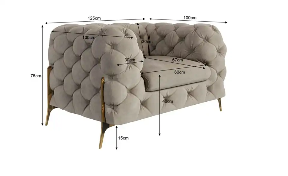 Chesterfield Sessel Natalie, Bemaßung