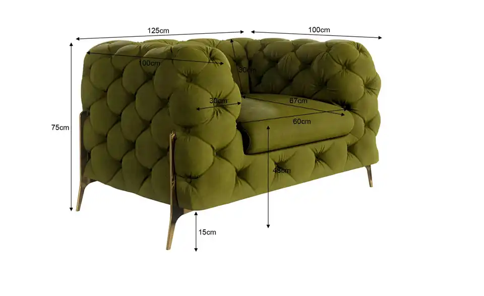 Chesterfield Sessel Natalie, Bemaßung
