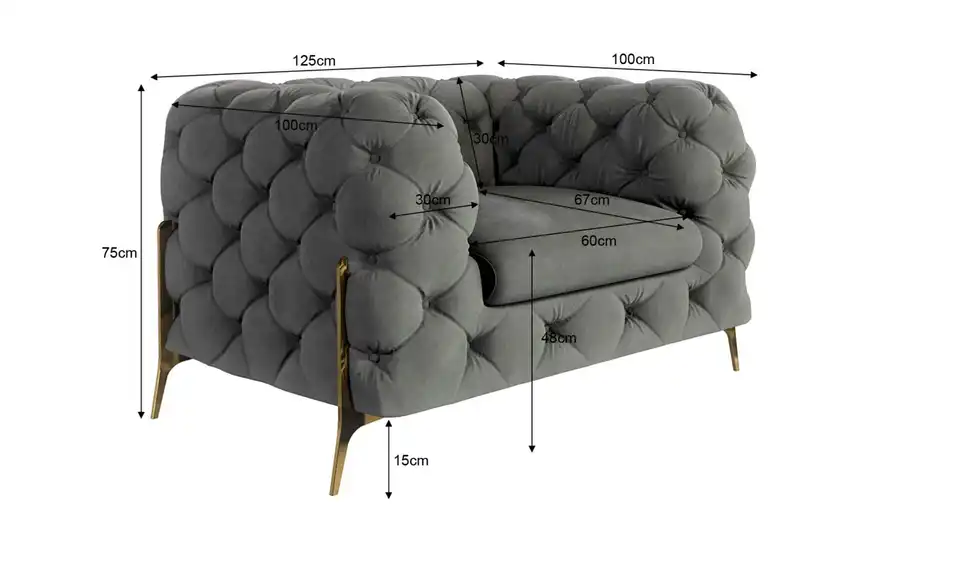 Chesterfield Sessel Natalie, Bemaßung