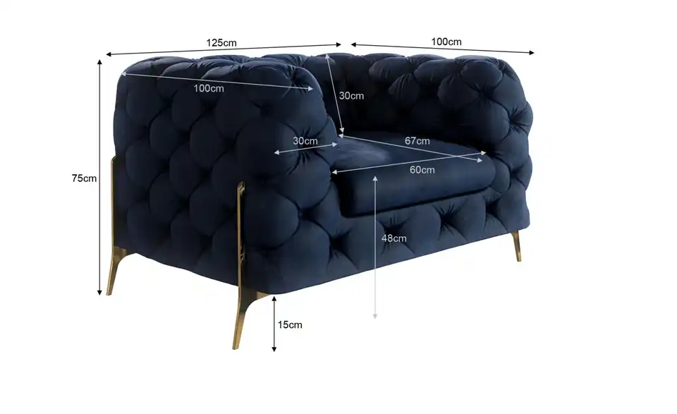 Chesterfield Sessel Natalie, Bemaßung