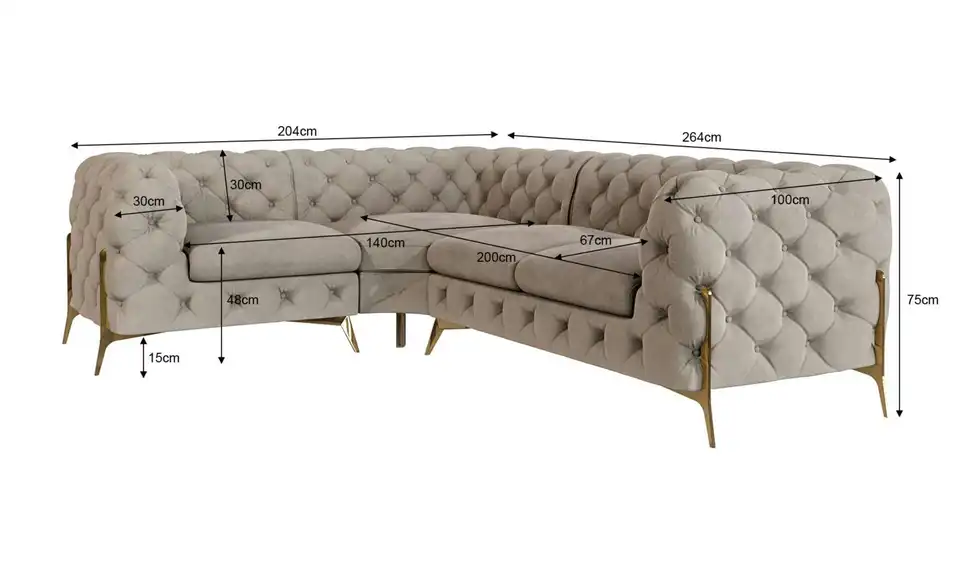Chesterfield Ecksofa Natalie, Bemaßung