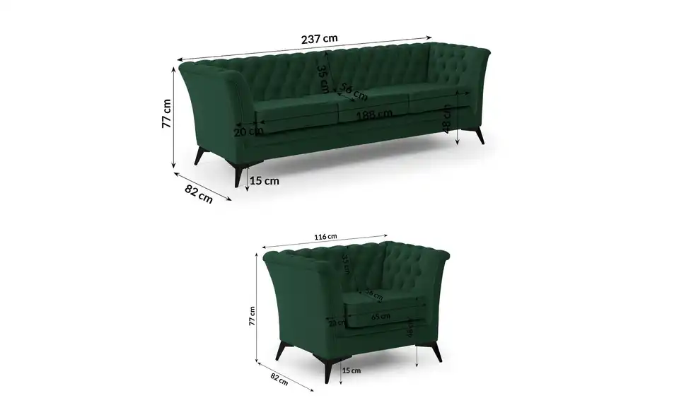 Polstergarnitur 3+1, Bemaßung