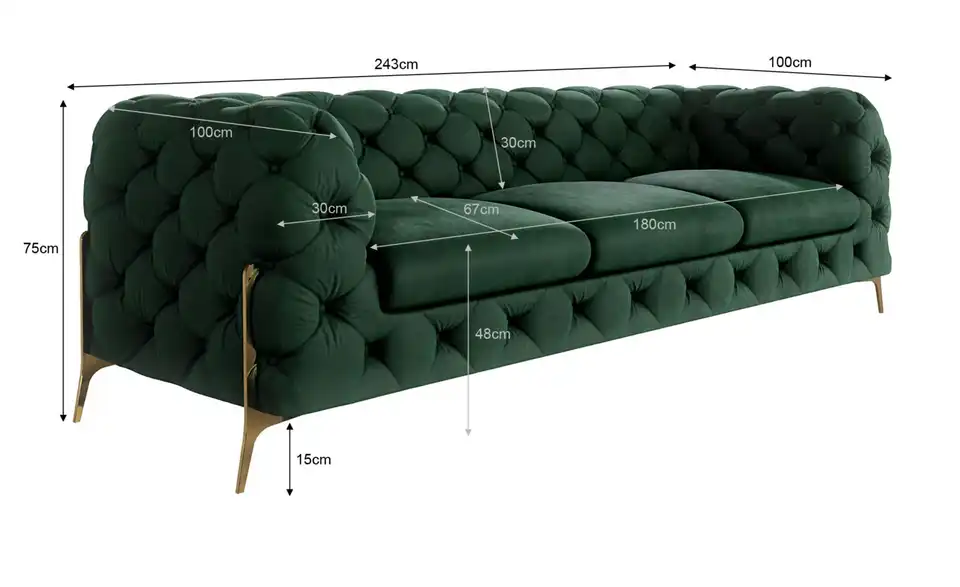 Chesterfield Einzelsofa, Bemaßung