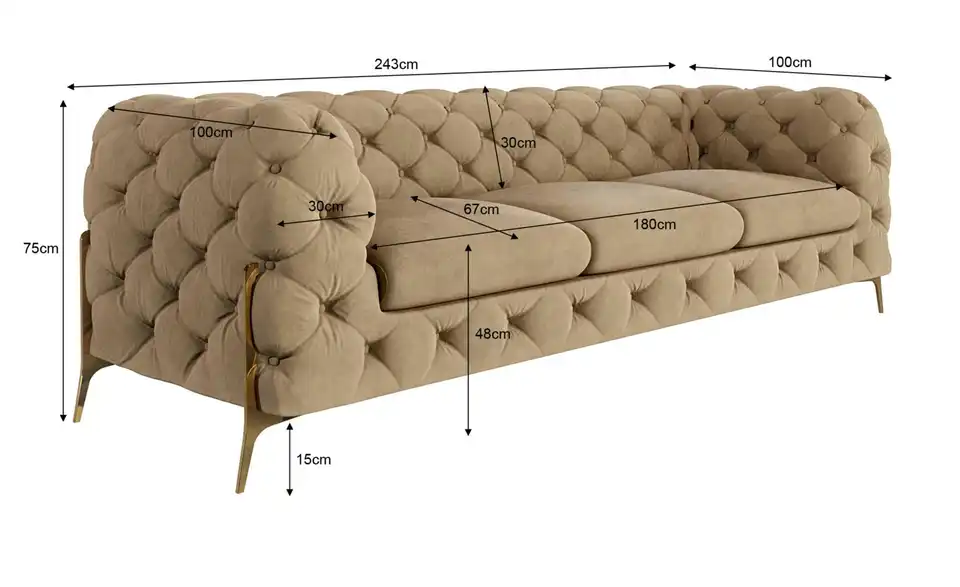 Chesterfield Einzelsofa, Bemaßung