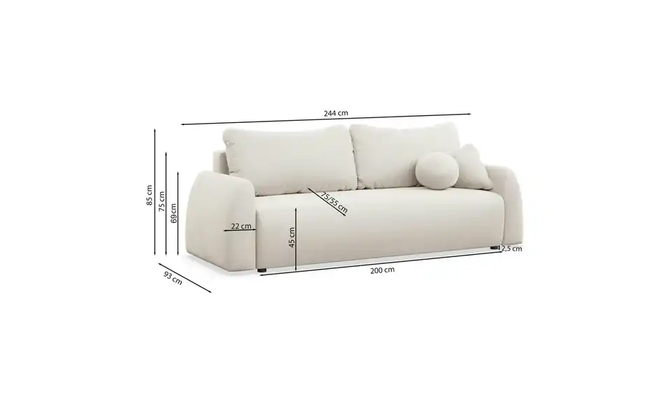 Selsey Schlafsofa Nubelle, Bemaßung