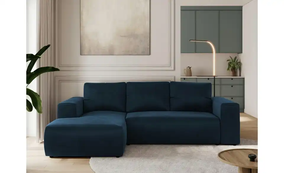 Ecksofa Dunkelblau, in Wohnsituation