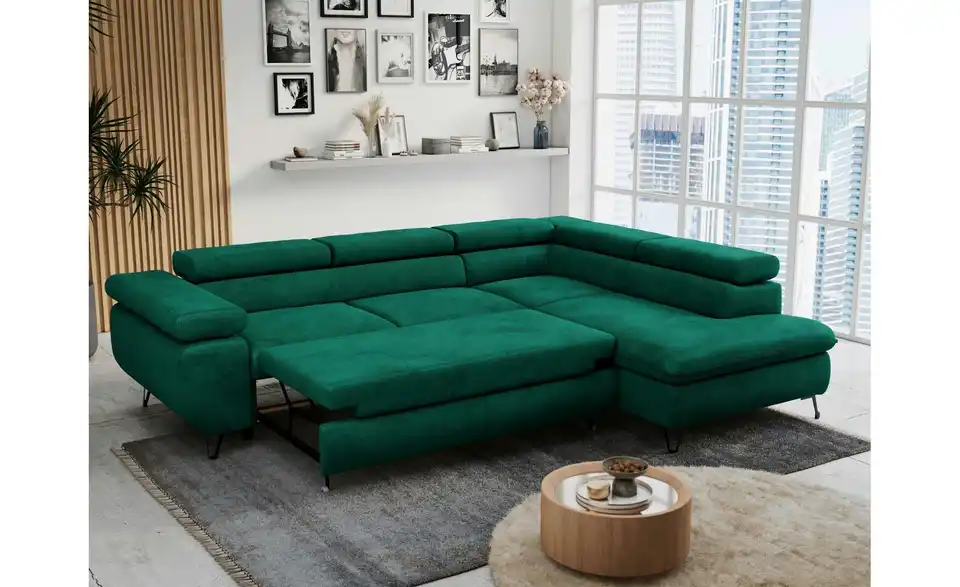 Ecksofa Dunkelgrün, in Wohnsituation