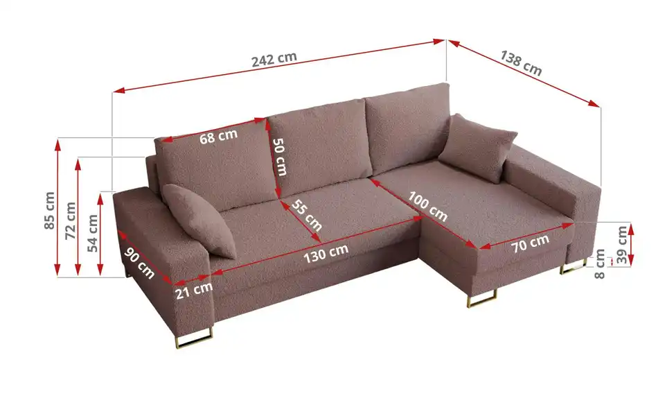 Ecksofa Rosa, Bemaßung