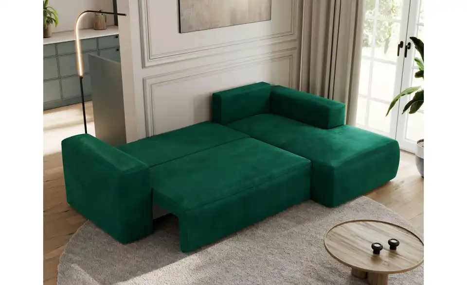 Ecksofa Dunkelgrün, in Wohnsituation