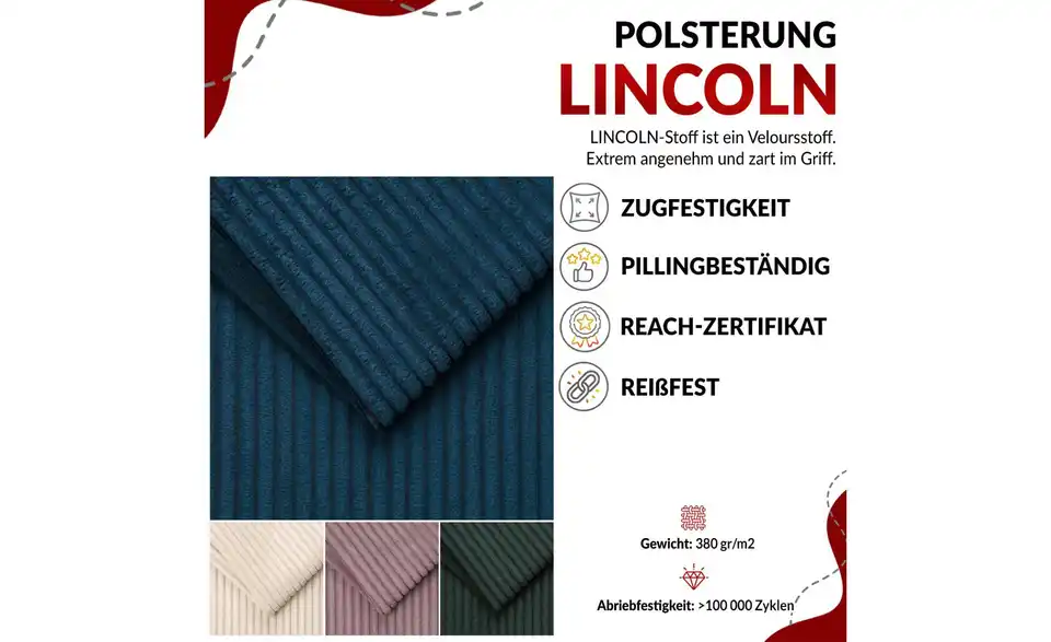 Ecksofa Dorain mit Schlaffunktion, Bild mit Text