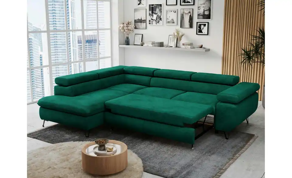 Ecksofa Dunkelgrün, in Wohnsituation