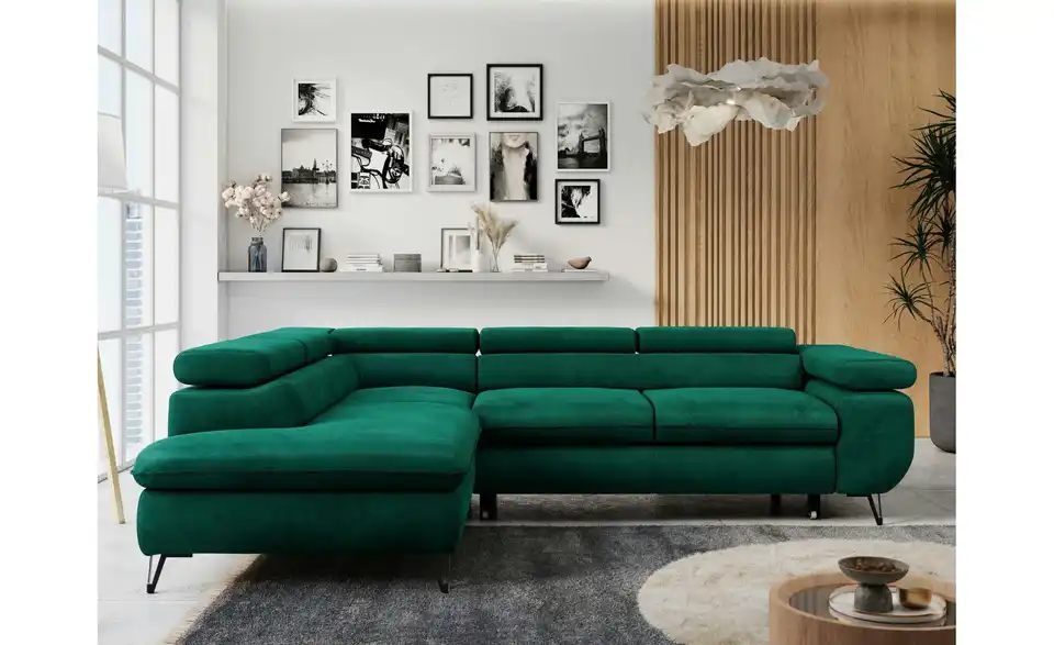 Ecksofa Dunkelgrün, in Wohnsituation