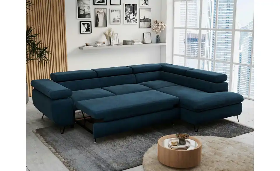 Ecksofa Dunkelblau, in Wohnsituation