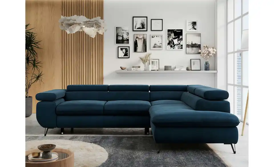 Ecksofa Dunkelblau, in Wohnsituation