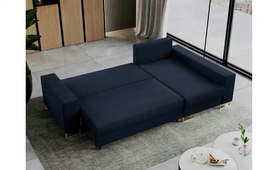 Ecksofa Dunkelblau, in Wohnsituation