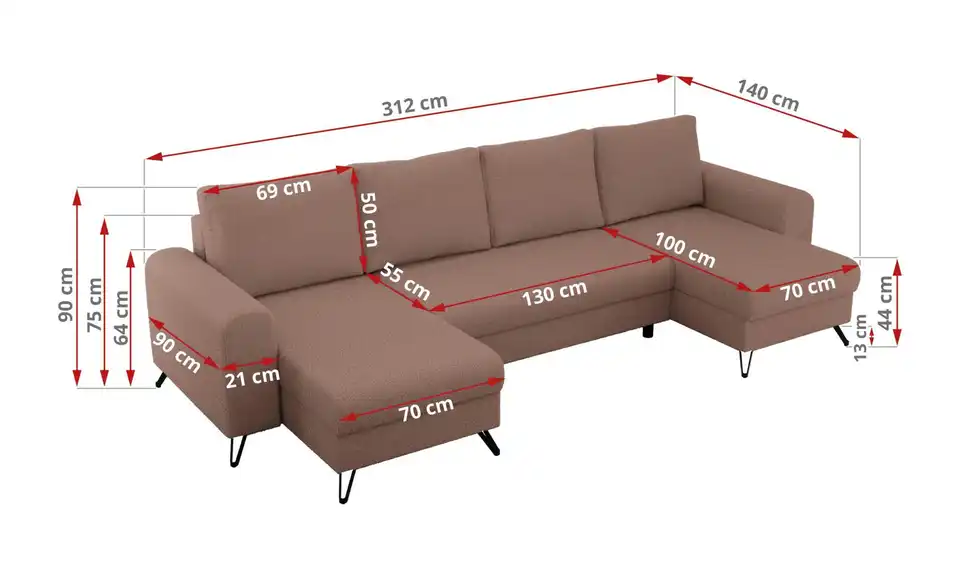 Wohnlandschaft Rosa, Bemaßung