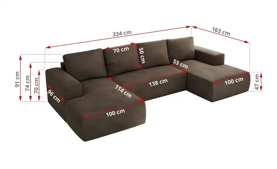 Wohnlandschaft Braun, Bemaßung