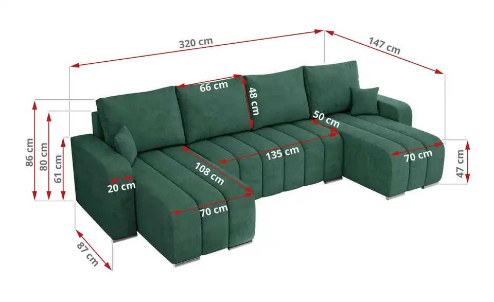 Wohnlandschaft Türkis, Bemaßung