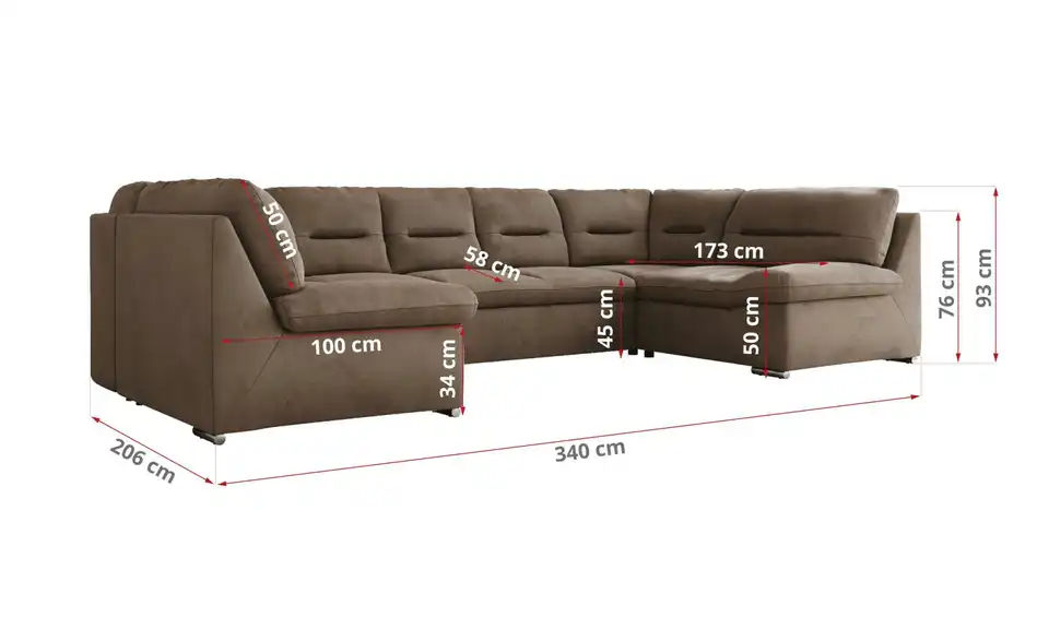 Wohnlandschaft Hellgrau, Bemaßung
