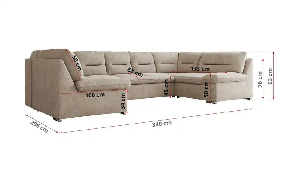 Wohnlandschaft Hellgrau, Bemaßung