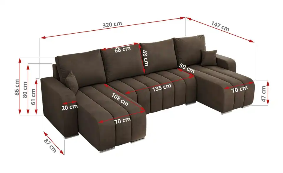 Wohnlandschaft Braun, Bemaßung