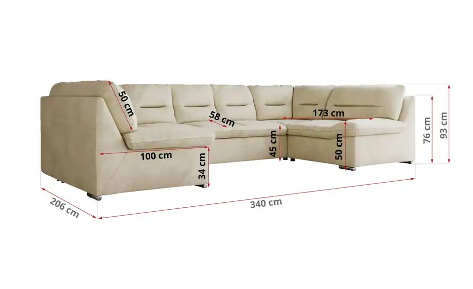 Wohnlandschaft Hellgrau, Bemaßung