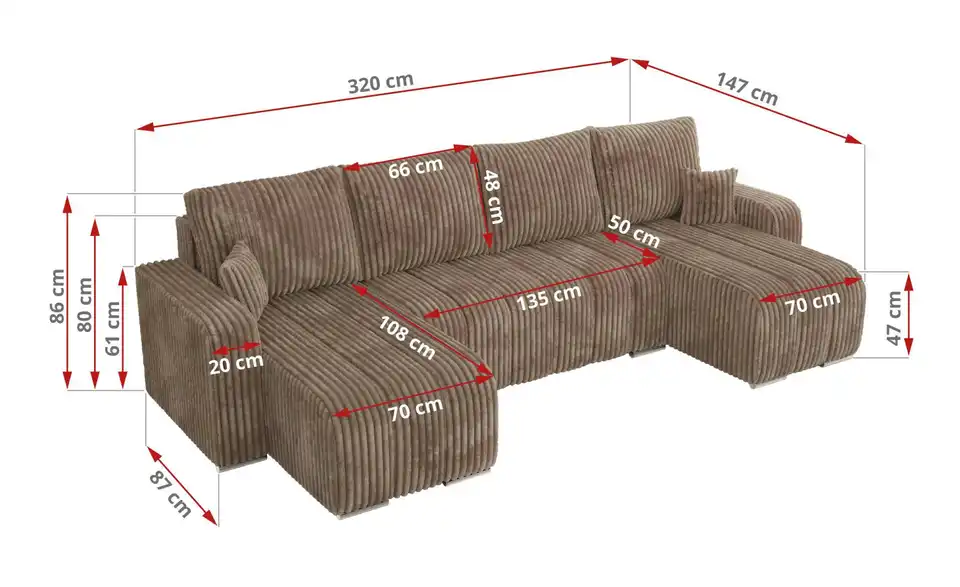 Wohnlandschaft Braun, Bemaßung