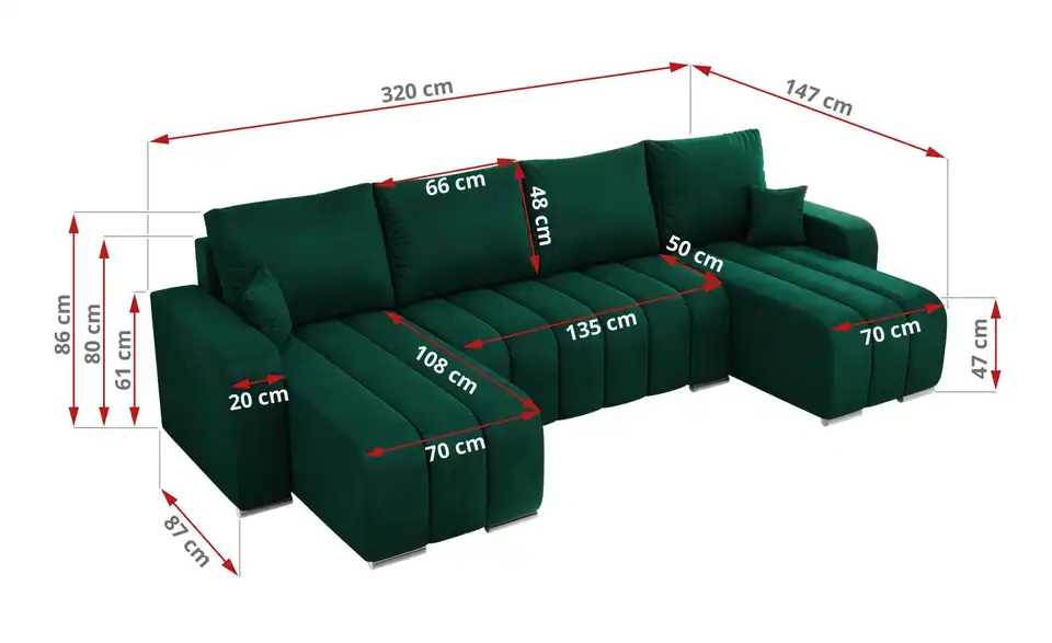 Wohnlandschaft Grün, Bemaßung